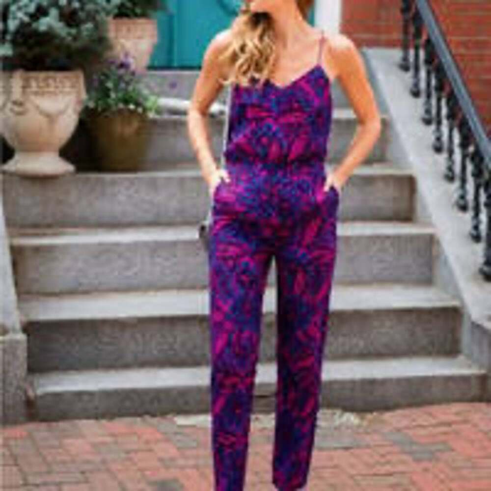 New J. Crew Midnight Floral Silk Jumpsuit Fuchsia Purple NWT Size 8